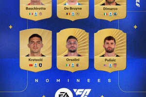 意甲9月最佳球员候选名单公布，普利西奇、德布劳内、迪马尔科入选。