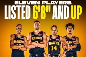老鹰新赛季阵容身高优势明显，13名球员身高达到2米03及以上。