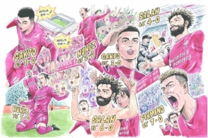 漫画家创作利物浦7-0曼联特别漫画，周日双红会亮相安菲尔德