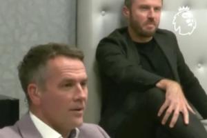 心系利物浦！欧文见证曼联破门时神情凝重，利物浦扳平比分后则笑逐颜开。