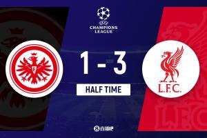 半战战报：利物浦3-1领先法兰克福，埃基蒂克角球建功攻破旧主防线，范迪克与科纳特失球