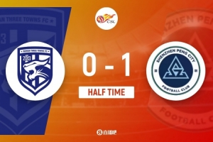 半场战报：武汉三镇0-1深圳新鹏城，埃杜-加西亚连续两轮破门，杨一鸣肘击染红