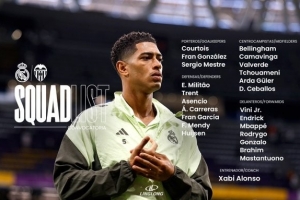 皇马公布西甲对阵瓦伦西亚大名单：姆巴佩、阿诺德、恩德里克入选